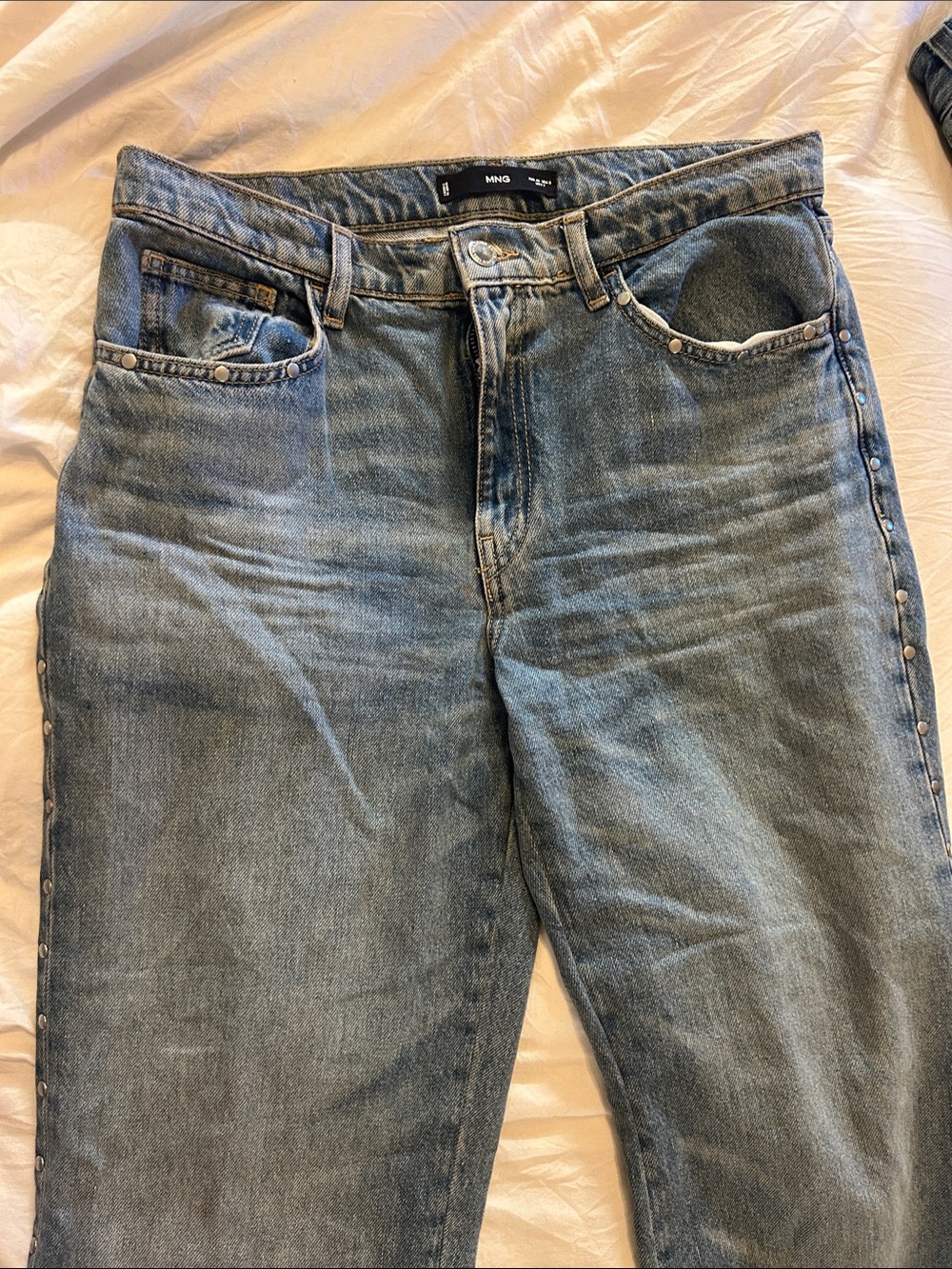 Mango Blue Straight Jeans with Side Studs